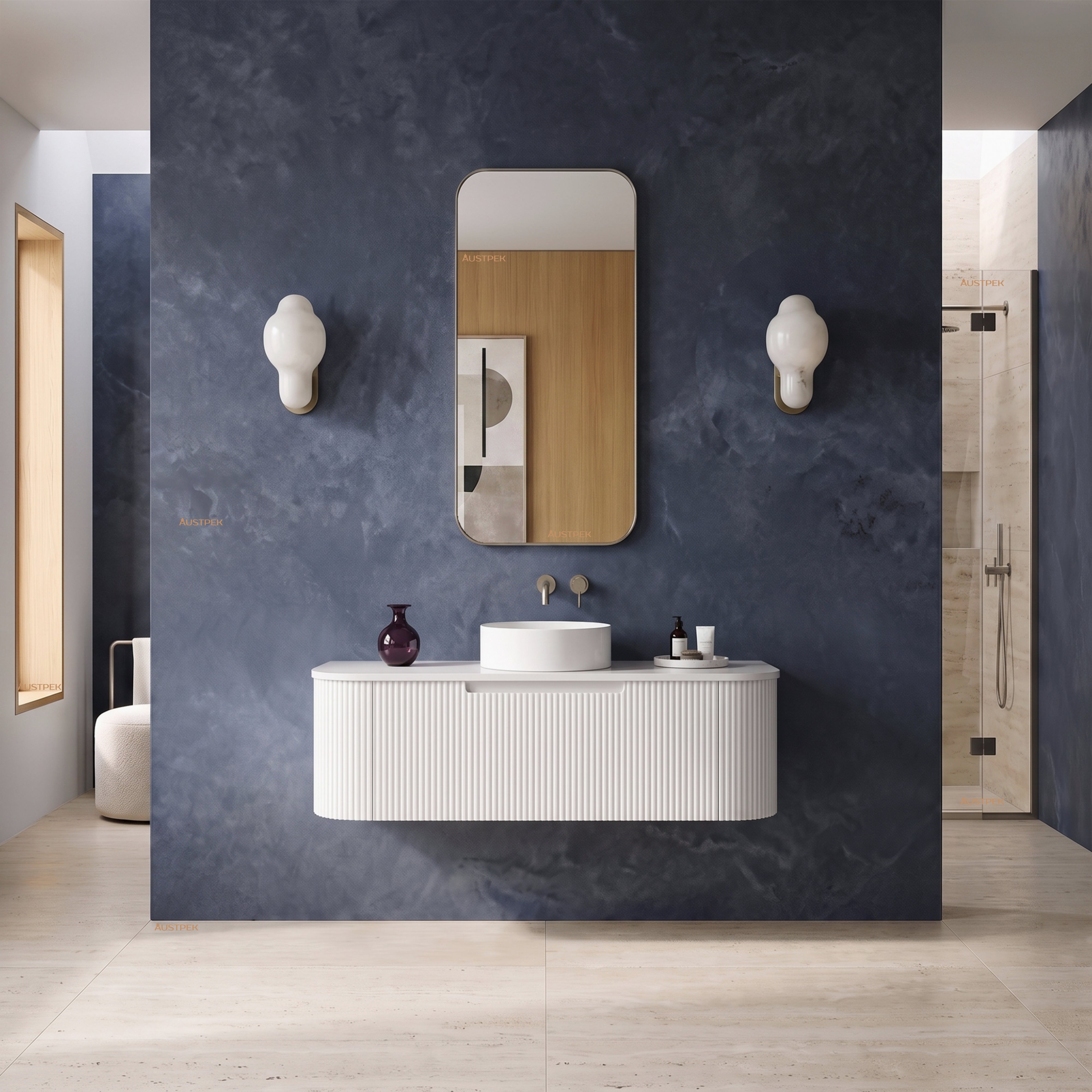 AULIC PETRA MARK II CURVED MATTE WHITE 1200MM SINGLE BOWL WALL HUNG VANITY