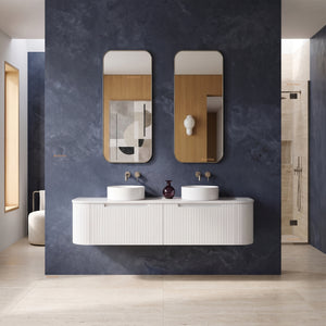 AULIC PETRA MARK II CURVED MATTE WHITE 1500MM DOUBLE BOWL WALL HUNG VANITY