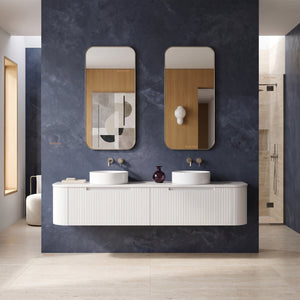 AULIC PETRA MARK II CURVED MATTE WHITE 1800MM DOUBLE BOWL WALL HUNG VANITY