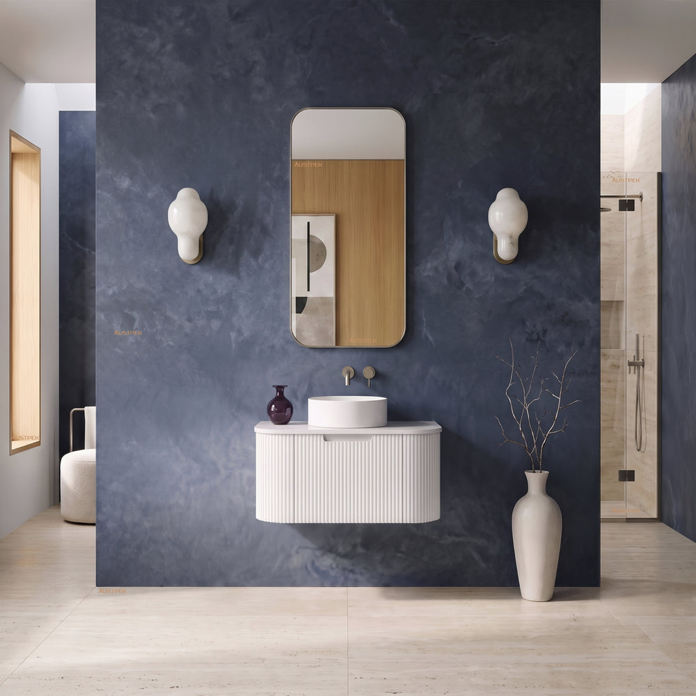 AULIC PETRA MARK II CURVED MATTE WHITE 750MM SINGLE BOWL WALL HUNG VANITY