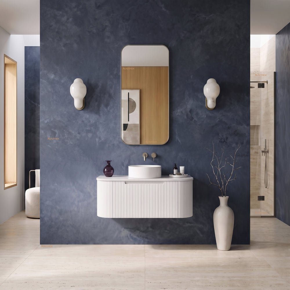 AULIC PETRA MARK II CURVED MATTE WHITE 900MM SINGLE BOWL WALL HUNG VANITY