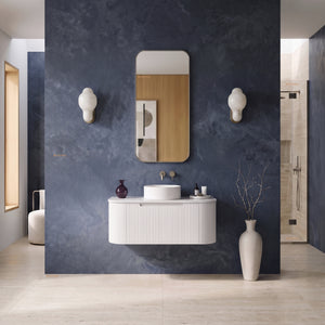 AULIC PETRA MARK II CURVED MATTE WHITE 900MM SINGLE BOWL WALL HUNG VANITY