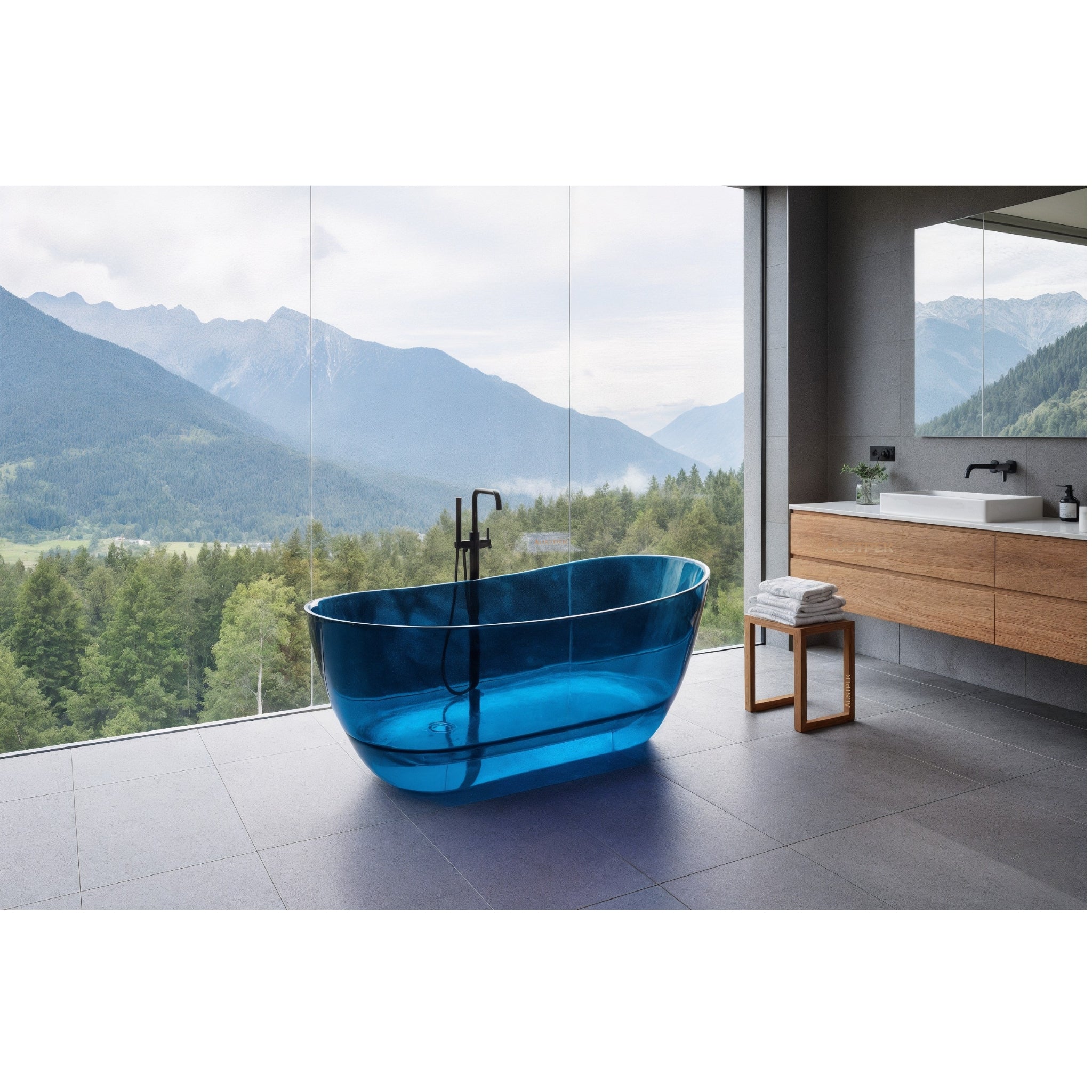 AURO PRISM FREESTANDING TRANSPARENT BATHTUB AQUA BLUE 1500MM