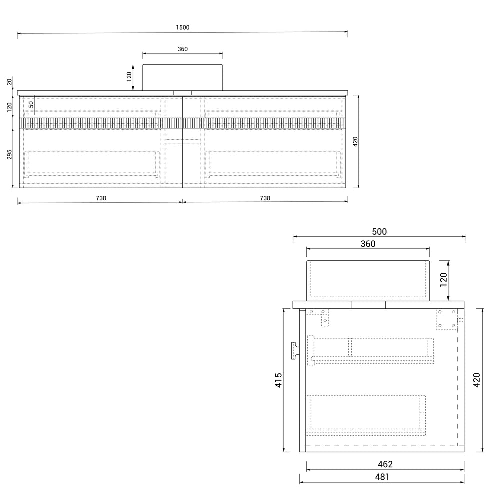 JOINERY BY BEARS ASHTON WALNUT 1500MM SINGLE BOWL WALL HUNG VANITY PACKAGE