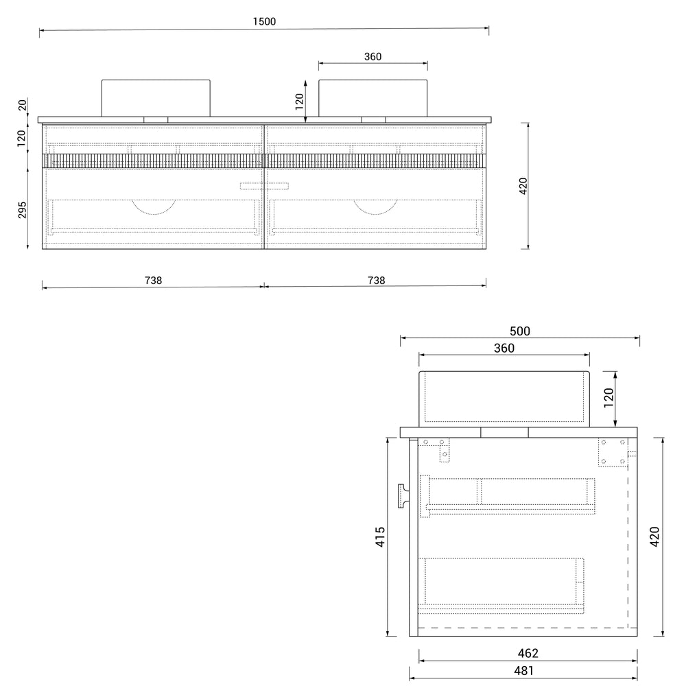 JOINERY BY BEARS ASHTON WALNUT 1500MM DOUBLE BOWL WALL HUNG VANITY PACKAGE