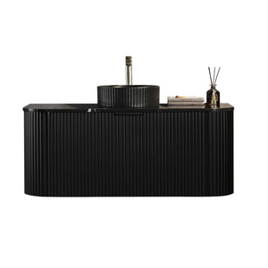 VITO AVANTTI MATTE BLACK 1200MM FLUTED CURVED SINGLE BOWL WALL HUNG VANITY