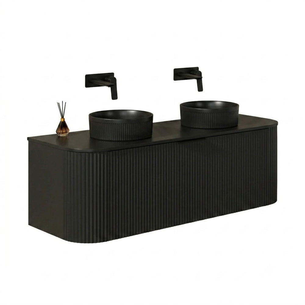 VITO AVANTTI MATTE BLACK 1200MM FLUTED CURVED DOUBLE BOWL WALL HUNG VANITY