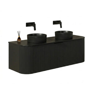VITO AVANTTI MATTE BLACK 1200MM FLUTED CURVED DOUBLE BOWL WALL HUNG VANITY