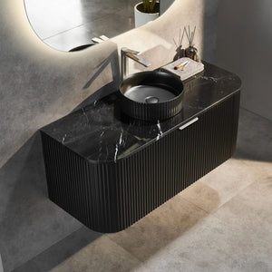 VITO AVANTTI MATTE BLACK 1200MM FLUTED CURVED SINGLE BOWL WALL HUNG VANITY