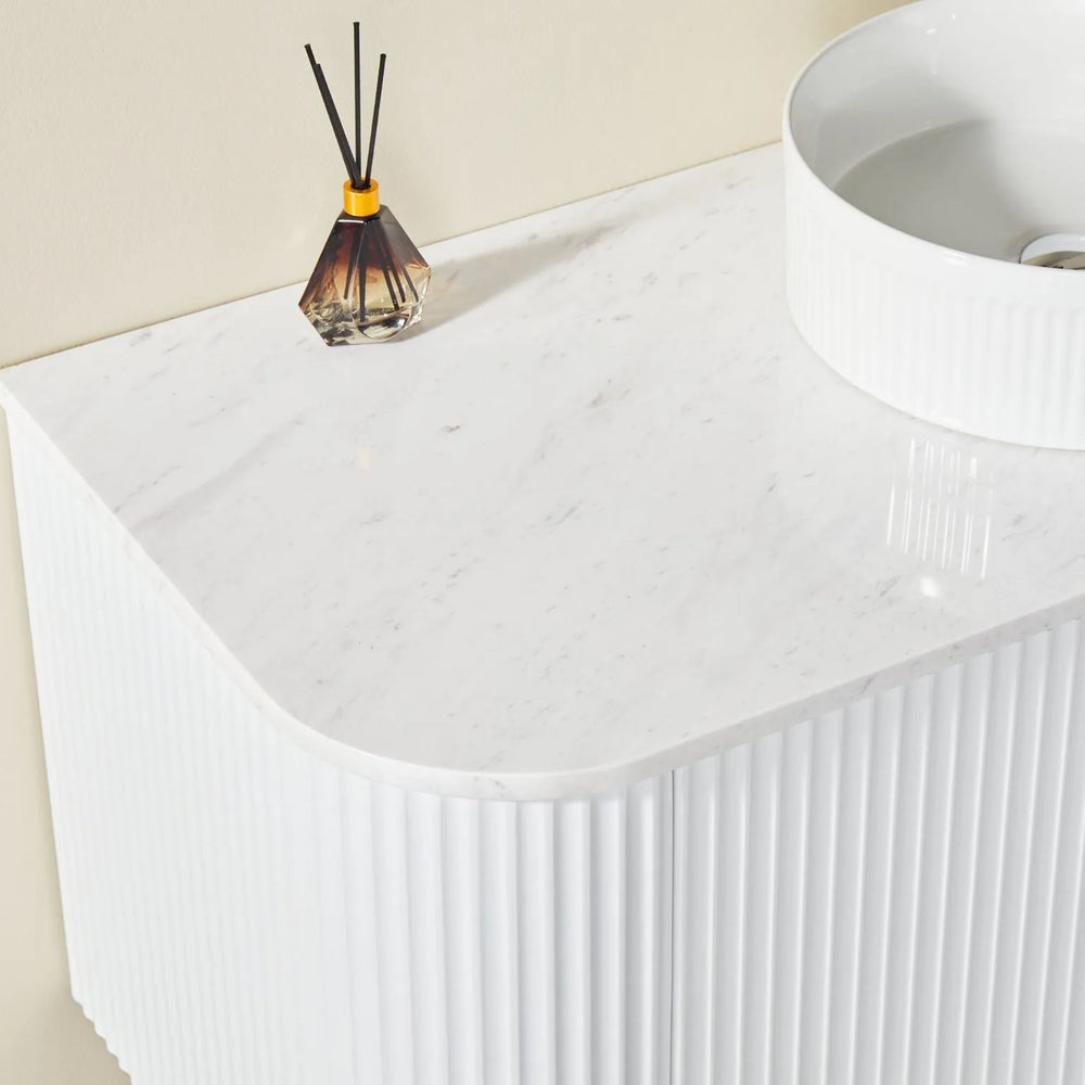 VITO AVANTTI MATTE WHITE 1200MM FLUTED CURVED SINGLE BOWL WALL HUNG VANITY