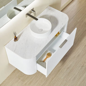 VITO AVANTTI MATTE WHITE 1200MM FLUTED CURVED SINGLE BOWL WALL HUNG VANITY