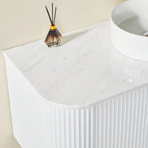 VITO AVANTTI MATTE WHITE 1500MM FLUTED CURVED DOUBLE BOWL WALL HUNG VANITY