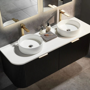 VITO AVANTTI MATTE BLACK 1800MM FLUTED CURVED DOUBLE BOWL WALL HUNG VANITY