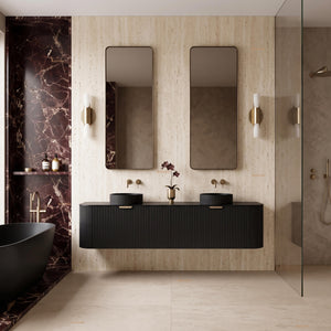 VITO AVANTTI MATTE BLACK 1800MM FLUTED CURVED DOUBLE BOWL WALL HUNG VANITY