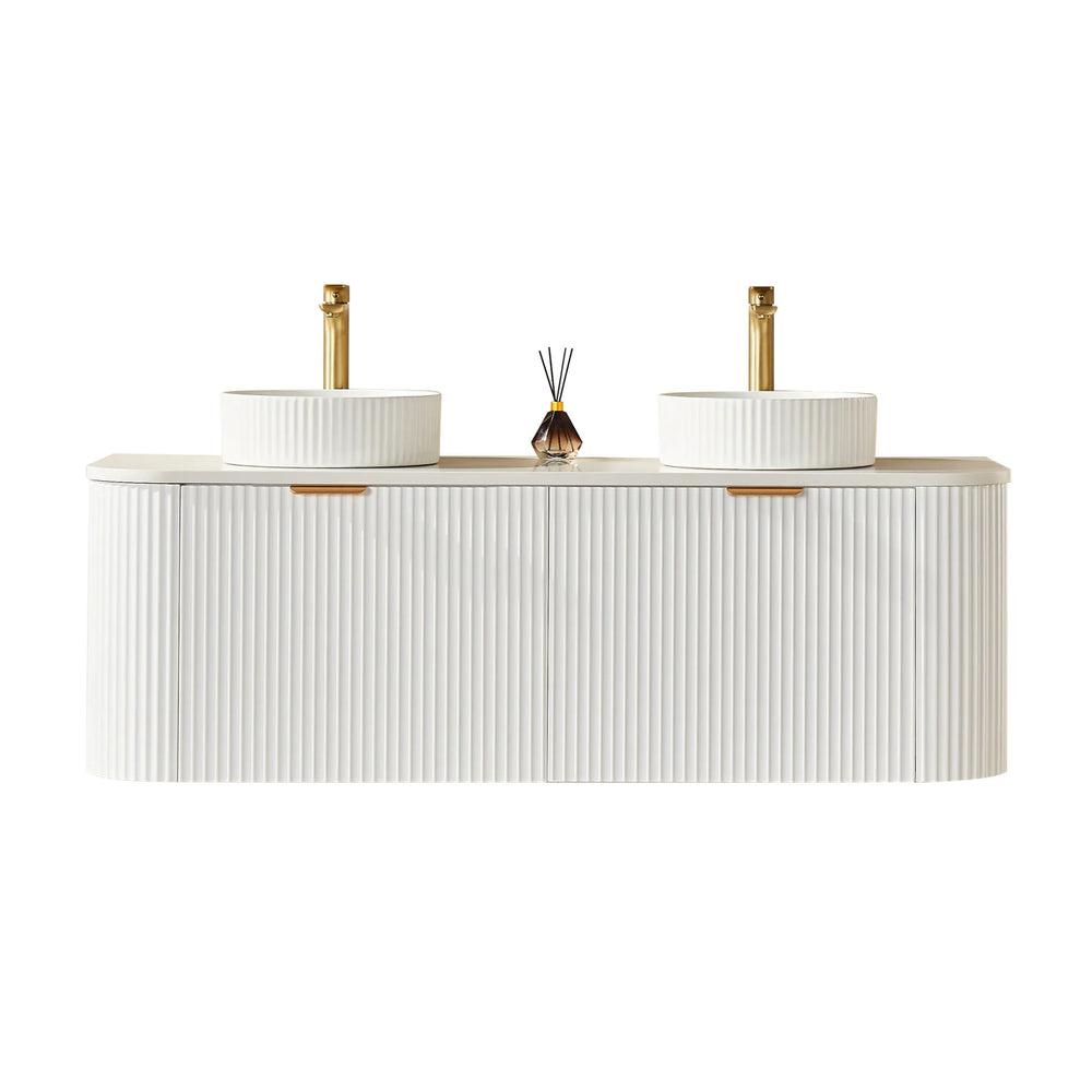 VITO AVANTTI MATTE WHITE 1800MM FLUTED CURVED DOUBLE BOWL WALL HUNG VANITY