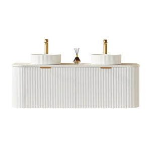 VITO AVANTTI MATTE WHITE 1800MM FLUTED CURVED DOUBLE BOWL WALL HUNG VANITY