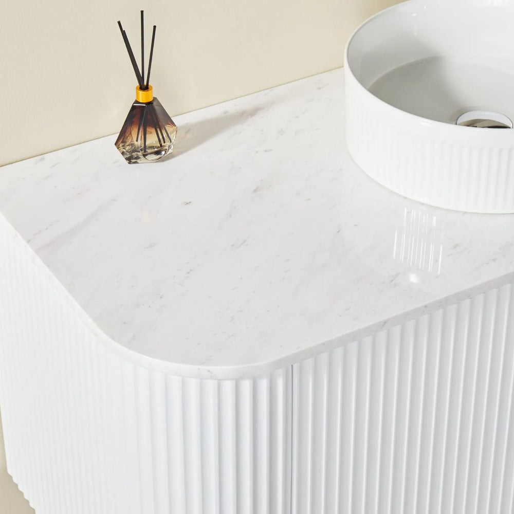 VITO AVANTTI MATTE WHITE 1800MM FLUTED CURVED DOUBLE BOWL WALL HUNG VANITY
