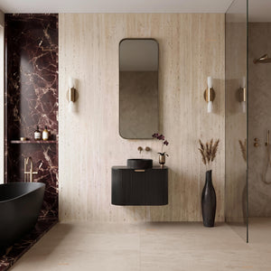 VITO AVANTTI MATTE BLACK 600MM FLUTED CURVED SINGLE BOWL WALL HUNG VANITY