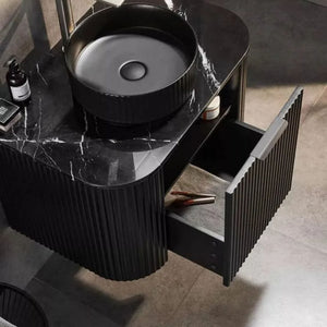 VITO AVANTTI MATTE BLACK 600MM FLUTED CURVED SINGLE BOWL WALL HUNG VANITY
