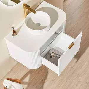VITO AVANTTI MATTE WHITE 600MM FLUTED CURVED SINGLE BOWL WALL HUNG VANITY