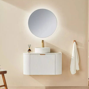 VITO AVANTTI MATTE WHITE 600MM FLUTED CURVED SINGLE BOWL WALL HUNG VANITY