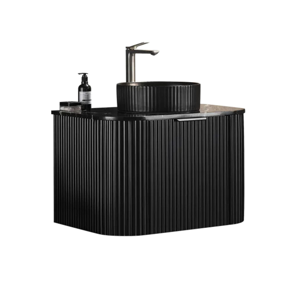 VITO AVANTTI MATTE BLACK 900MM FLUTED CURVED SINGLE BOWL WALL HUNG VANITY
