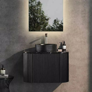 VITO AVANTTI MATTE BLACK 900MM FLUTED CURVED SINGLE BOWL WALL HUNG VANITY