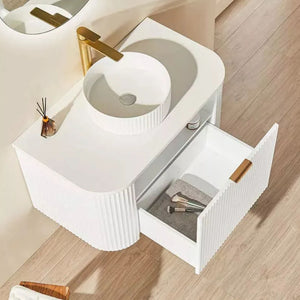 VITO AVANTTI MATTE WHITE 900MM FLUTED CURVED SINGLE BOWL WALL HUNG VANITY