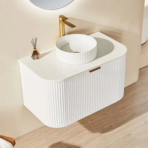 VITO AVANTTI MATTE WHITE 900MM FLUTED CURVED SINGLE BOWL WALL HUNG VANITY