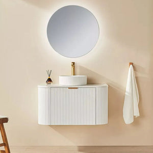 VITO AVANTTI MATTE WHITE 900MM FLUTED CURVED SINGLE BOWL WALL HUNG VANITY