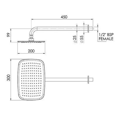 FELTON AXISS RAIN HEAD WALL MOUNTED 300MM BLACK