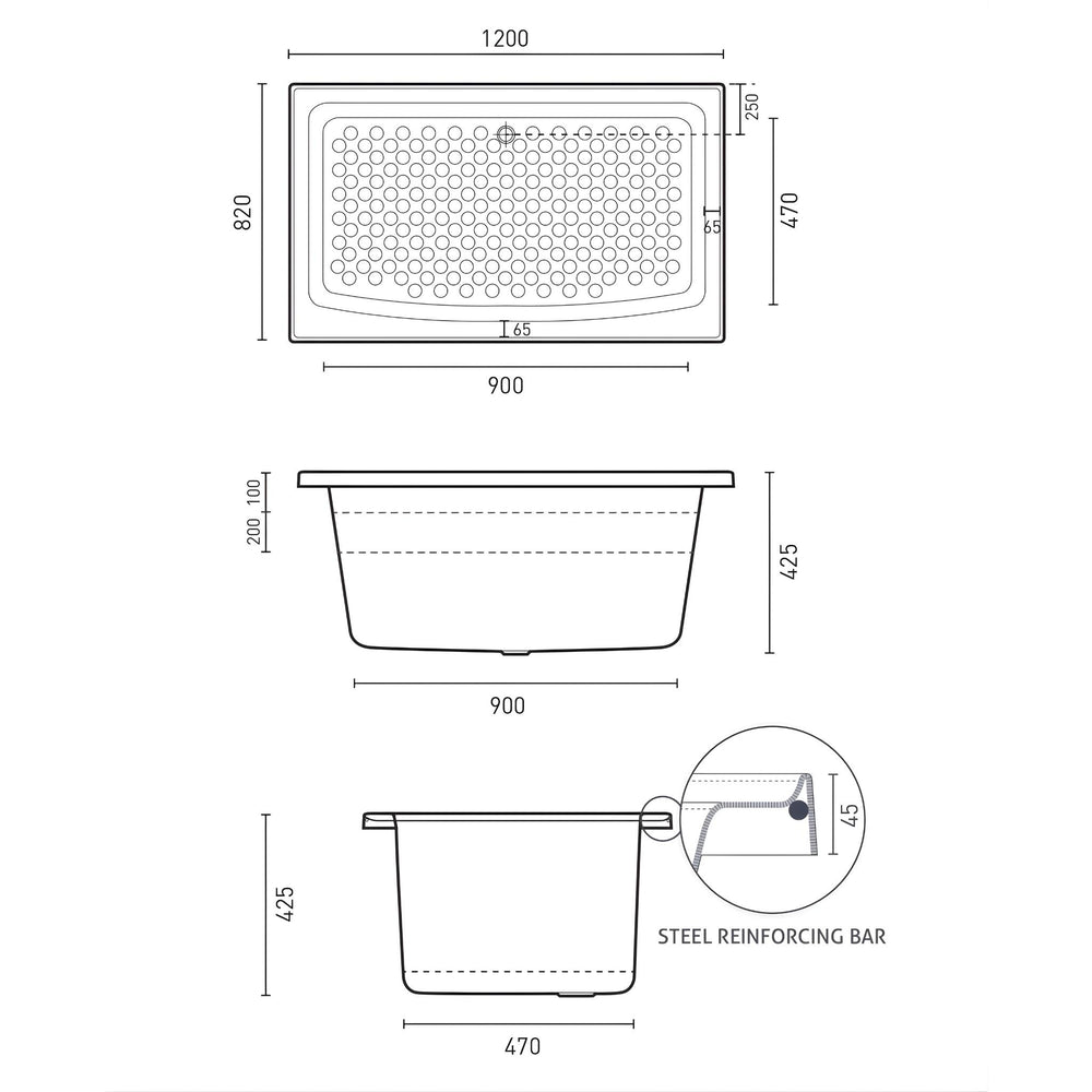 DECINA AZZURO INSET SHOWER BATH GLOSS WHITE 1200MM