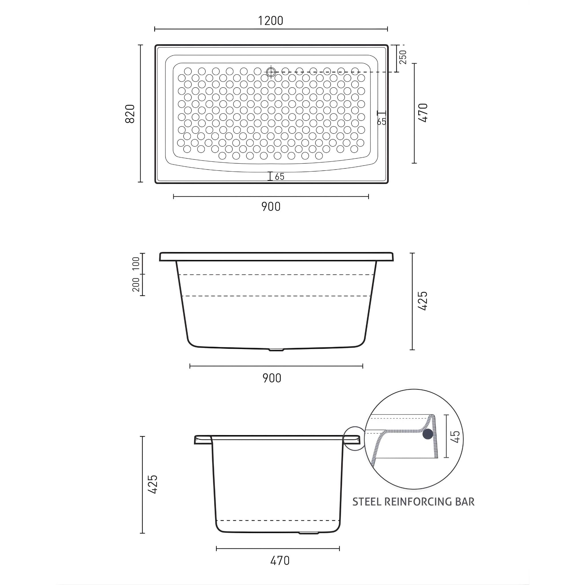 DECINA AZZURO INSET SHOWER BATH GLOSS WHITE 1200MM