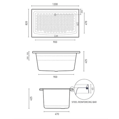 DECINA AZZURO INSET SHOWER BATH GLOSS WHITE 1200MM