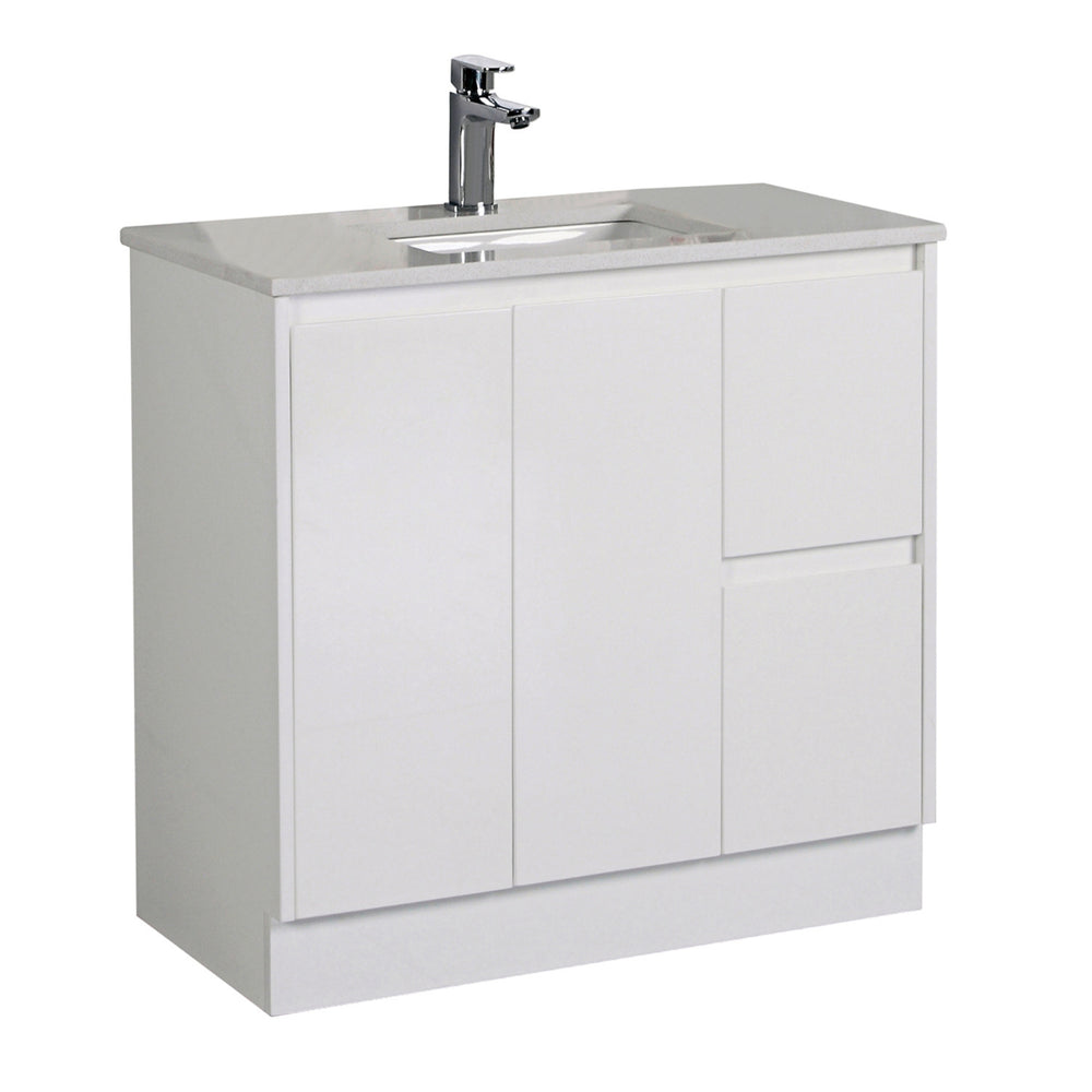 AULIC ALICE SATIN WHITE 900MM FLOOR STANDING VANITY (AVAILABLE IN LEFT AND RIGHT HAND DRAWER)