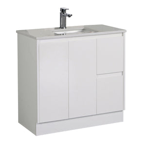 AULIC ALICE SATIN WHITE 900MM FLOOR STANDING VANITY (AVAILABLE IN LEFT AND RIGHT HAND DRAWER)