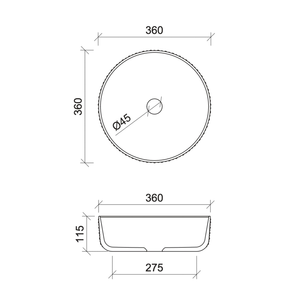 TIMBERLINE ALLURE DIMPLE ABOVE COUNTER BASIN GLOSS WHITE 360MM