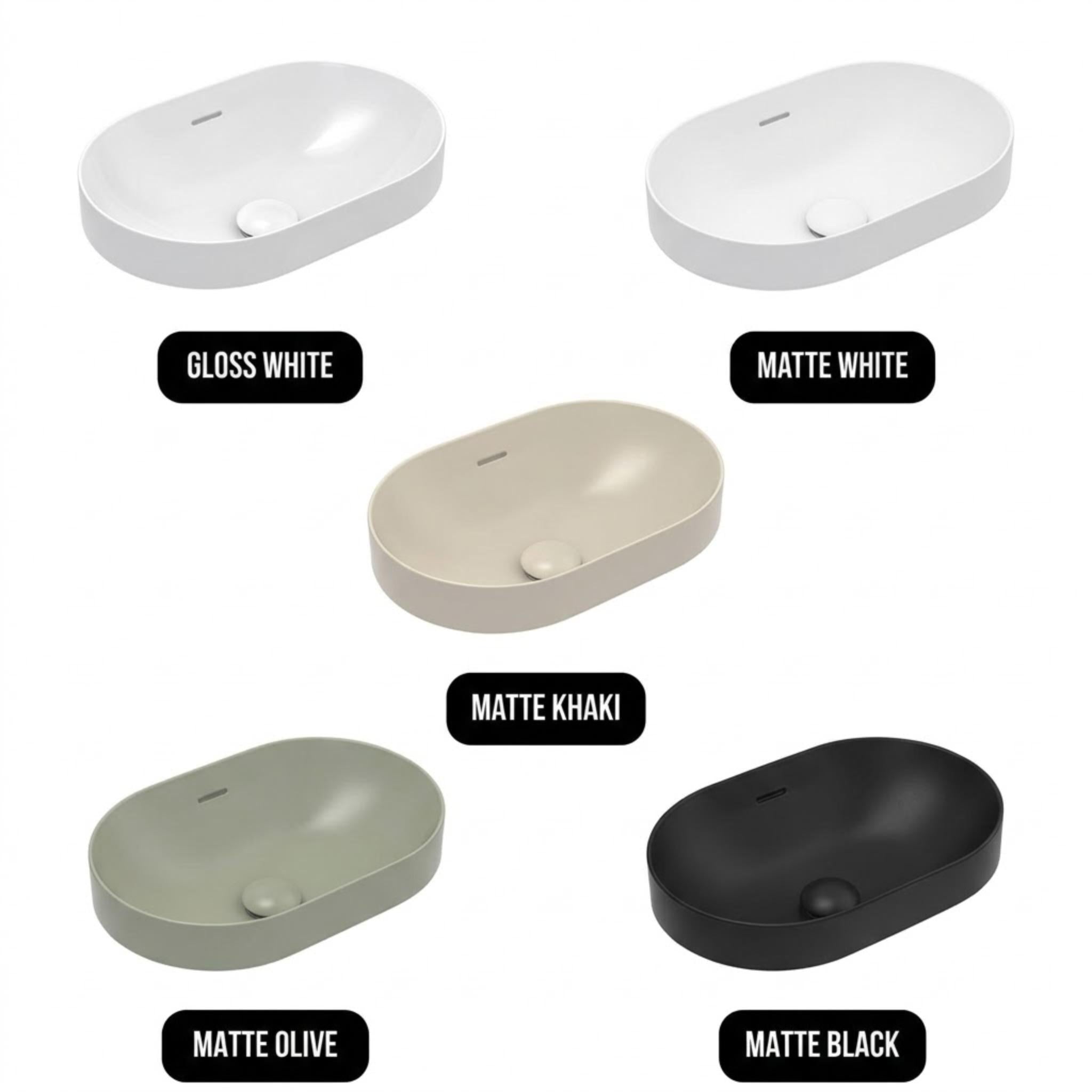 FIENZA ALUCA PILL SEMI-INSET CERAMIC BASIN OLIVE 530MM