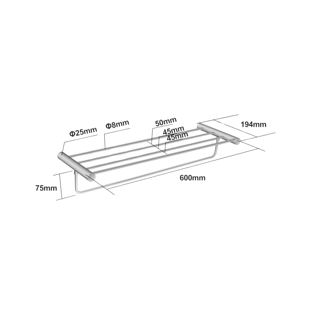 AQUAPERLA  SHOWER SHELF 600MM BRUSHED NICKEL