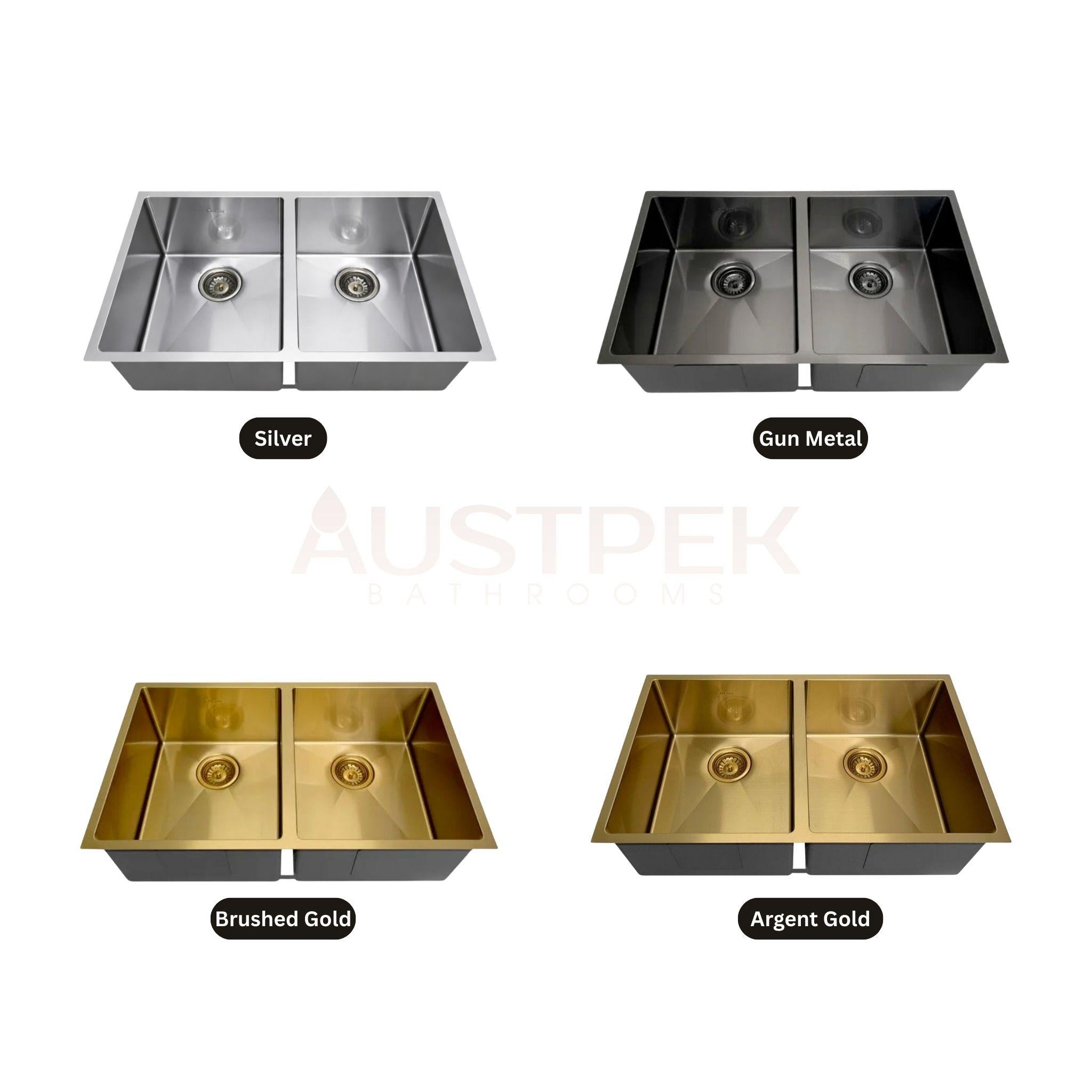 OTTI ARTE 76D DOUBLE BOWL KITCHEN AND LAUNDRY SINK BRUSHED GOLD 760MM