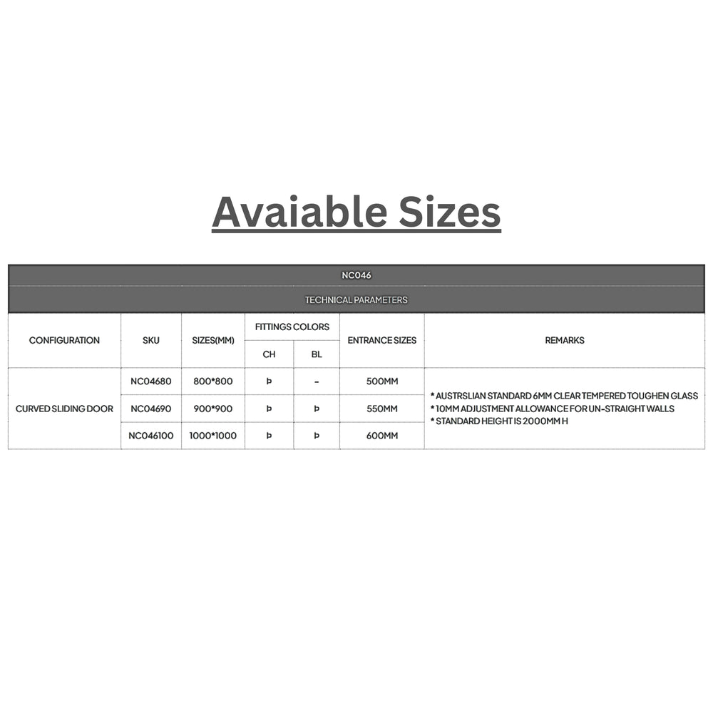 COVEY WALL TO WALL SEMI-FRAMED CURVED SLIDING DOOR SHOWER SCREEN MATTE BLACK
