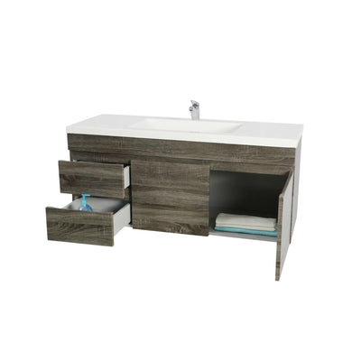 POSEIDON BERGE DARK GREY WOOD GRAIN 1200MM WALL HUNG VANITY (AVAILABLE IN LEFT HAND DRAWER AND RIGHT HAND DRAWER)