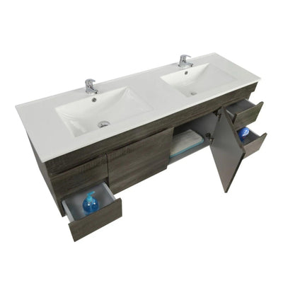 POSEIDON BERGE WALL HUNG VANITY DARK GREY WOOD GRAIN 1500MM
