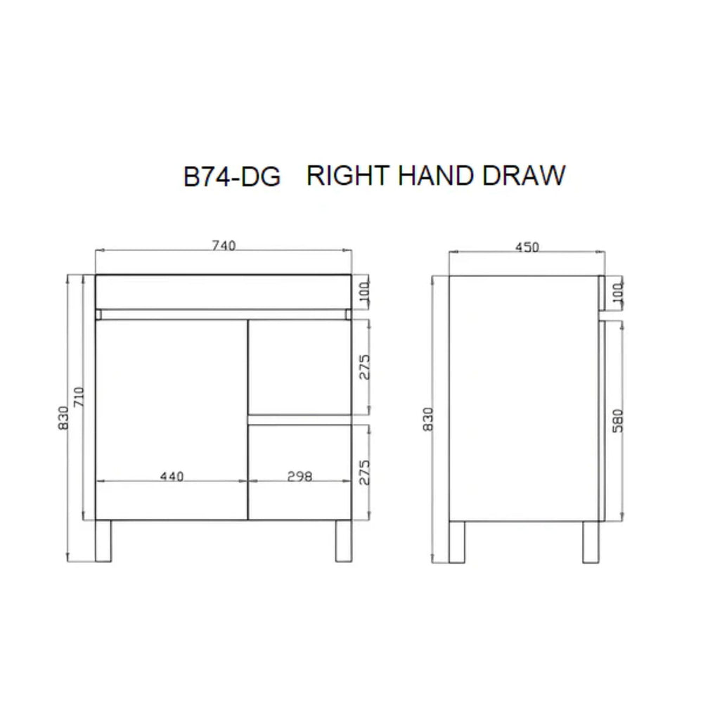 POSEIDON BERGE 750MM FLOOR STANDING VANITY (AVAILABLE IN LEFT HAND DRAWER AND RIGHT HAND DRAWER)