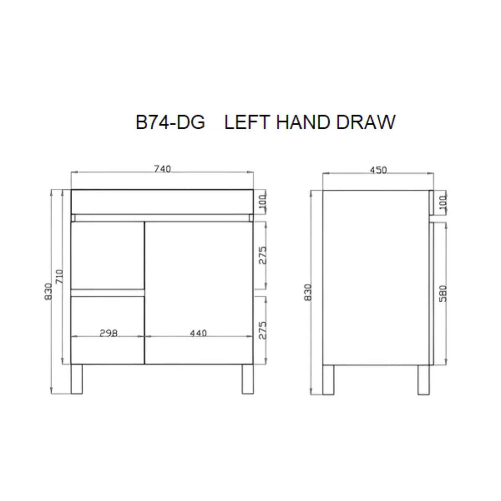POSEIDON BERGE 750MM FLOOR STANDING VANITY (AVAILABLE IN LEFT HAND DRAWER AND RIGHT HAND DRAWER)
