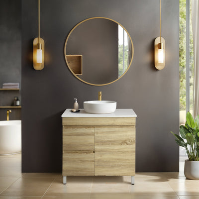 POSEIDON BERGE WHITE OAK 750MM FLOOR STANDING VANITY (AVAILABLE IN LEFT HAND DRAWER AND RIGHT HAND DRAWER)