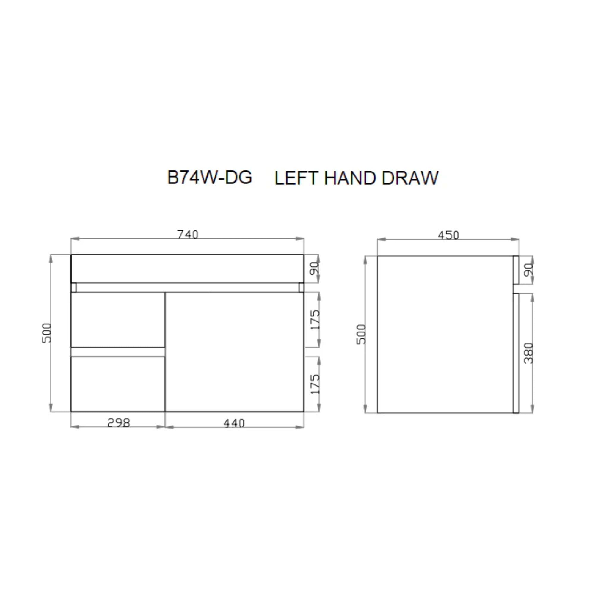 POSEIDON DARK GREY 750MM WALL HUNG VANITY (AVAILABLE IN LEFT HAND DRAWER AND RIGHT HAND DRAWER)