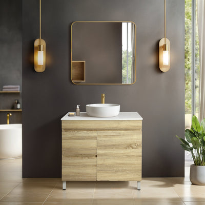 POSEIDON BERGE WHITE OAK 900MM FLOOR STANDING VANITY (AVAILABLE IN LEFT HAND DRAWER AND RIGHT HAND DRAWER)