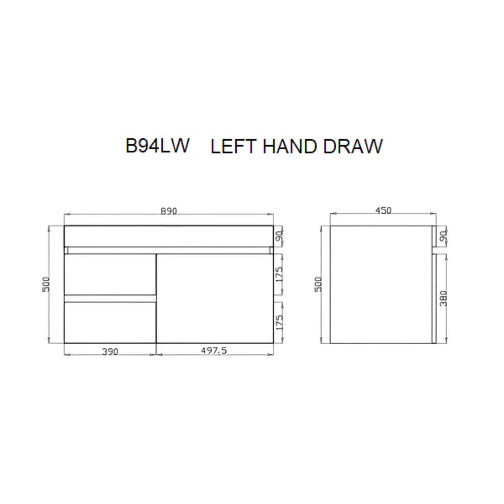 POSEIDON DARK GREY 900MM SINGLE BOWL WALL HUNG VANITY (AVAILABLE IN LEFT HAND DRAWER AND RIGHT HAND DRAWER)