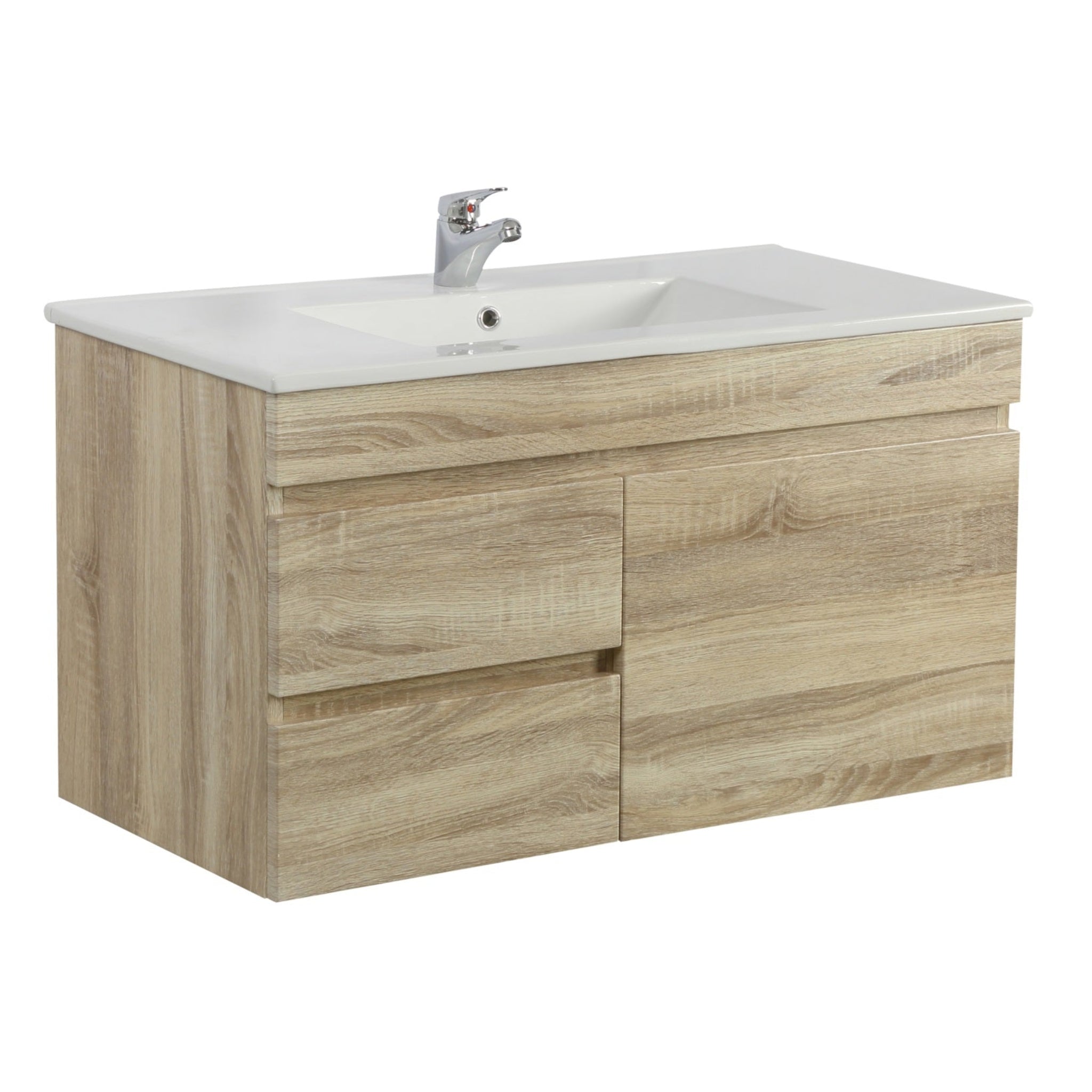 POSEIDON BERGE WHITE OAK 900MM WALL HUNG VANITY (AVAILABLE IN LEFT HAND DRAWER AND RIGHT HAND DRAWER)